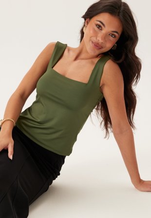 BUBBLEROOM Square Neck Top Dark green XL