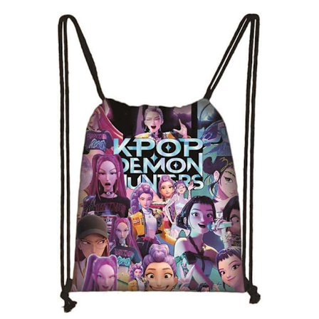 Gymbag for barn | Komfortabel og praktisk K-Pop Demon Hunter Anime-inspirert mørk design svart barnebag-FS-