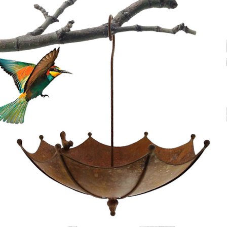 Fuglematere i metall, foringsstasjoner for ville fugler, hengende paraplyformet fuglevann dispenser utendørs dekor for hage, bakgård, uteplass og 