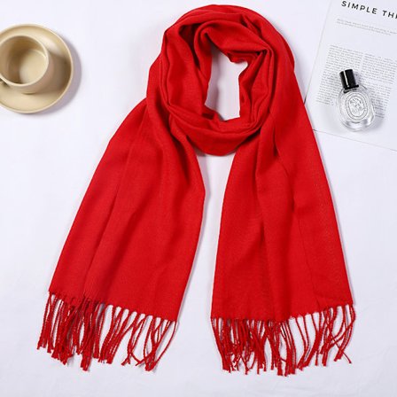 Nyt Stilfuldt Rødt Tørklæde, Cashmere-lignende Hurtigtørrende Linnedstof, Festlig Kvastsjal