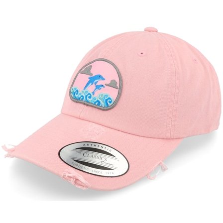 Abducted - Rose unconstructed Casquette - Dolphin On Waves Patch Pink Destroyed Dad Cap @ Hatstore