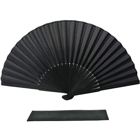 Sort silke stof vikbar håndholdt vifte med pose bambus bånd kinesisk vintage håndholdt piger kvinder bryllupsfest gave (enkel sort)