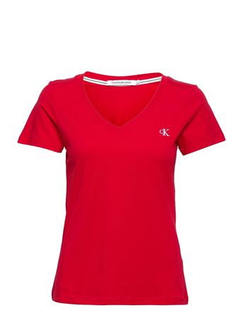 Ck Embroidery Stretch V-Neck T-shirt Top Rød Calvin Klein Jeans