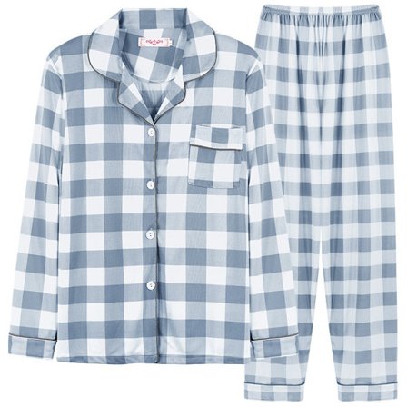 Mjukt Silke Långärmad Dam Plaid Skjorta Pyjamas