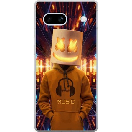 Kompatibelt Mobildeksel til Google Google Pixel 7a DJ-figur med lysende hjelm og hette i futuristisk musikkmiljø med neonlys.