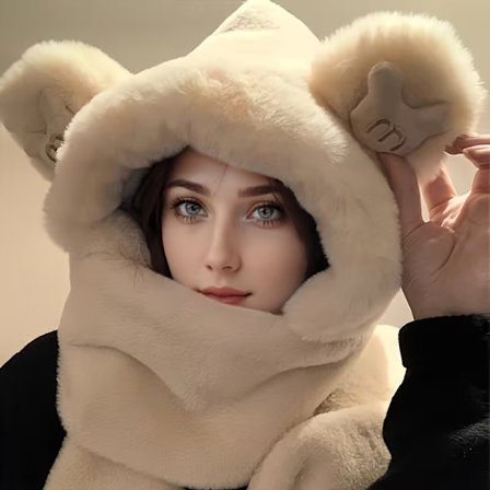 Vinterplysch, one-piece halsduk, handskar, tredelat set dam, dubbla lager, tjock, varm, köldtålig mössa