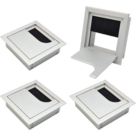80 x 80 mm firkantet kabeldeksel for møbler, innfelt skrivebord kabelarrangør sølv anodisert aluminium kabelkanal kabelskjul pakke med 4