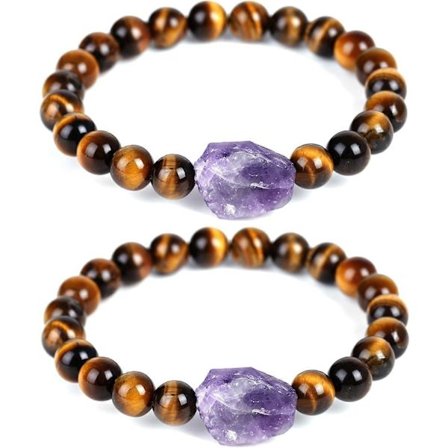 2-pack 8 mm Ametist Kristall Stretch Armband 19 cm Helande Obsidian Berlock