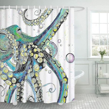 Dusjforheng til bad Fargerikt Mote Bleksprut Dusjforheng Slitesterkt Stoff Badeforheng Vanntett