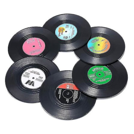 Plateunderlag i vinylplate-design, 6 stk. morsomme vinylplate-underlag, effektiv beskyttelse av skrivebordet