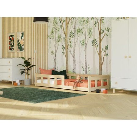 Benlemi - Låg Enkelsäng Med Skyddskanter - Fence - 80x160 Cm - Mörkgrå - Litenleker