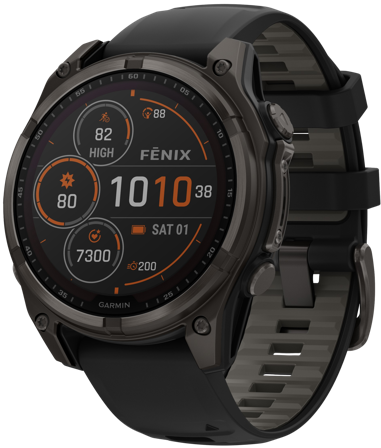 Garmin Fenix 8 47mm Sapphire Solar Carbon Gray DLC Titanium with Black Pebble Gray Silicone