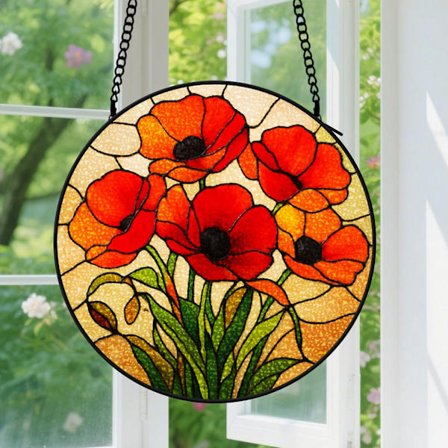 Rød&Orange Valmue Par Hængepynt - Vinduespynt med Hængekæde til Par, til Sjovt Bryllupsminde til Ham og Hende