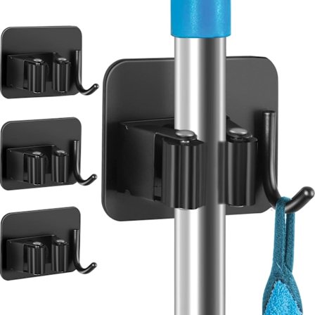 4-pak skridsikre kosteholdere, pladsbesparende, skadesfri vægmontering, rustfrit stål, sort—yux