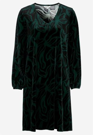 Cellbes of Sweden - V-ringad sammetsklänning - mörkgrön / mönstrad - för damer - 54/56