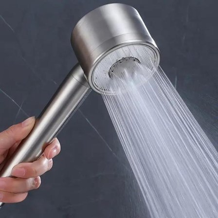 Brusehoved i 304 rustfrit stål – Vægmonteret brusehoved med tryksat spray og 3 vandindstillinger_TF_TF