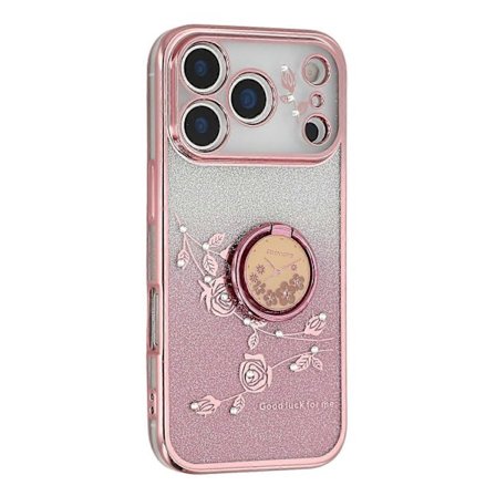 Kompatibel med iPhone 17 Pro Max Cover Ring Støtteben TPU Blomster Telefon Cover Gradient Glitter-lingling}