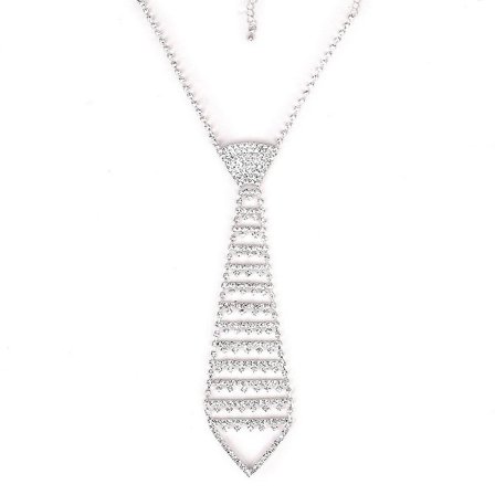 (NN) Motehalskjede med strass, slipskjede, smykke, slipshalskjede, slipsmykke Sølv