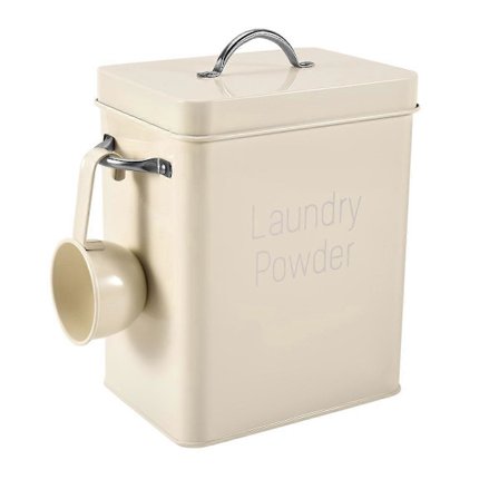 3L Vakker Pulver Vaskepulverbokser Oppbevaring med Skje Kremhvit