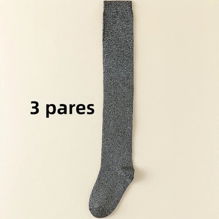 par sort; Størrelse: One Size - 3 par skinnende sølvfarvede knæstrømper til kvinder, fashionable tynde lange tights til efterår og vinter 6