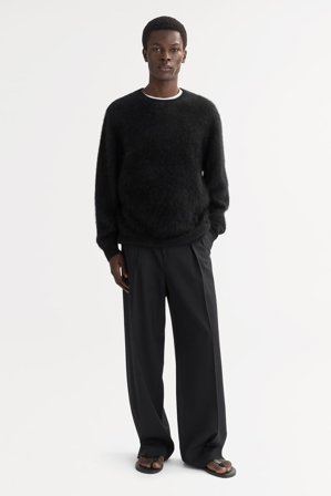 Soft Goat - Men's Brushed Crewneck - Men cashmere sweater - L - Black