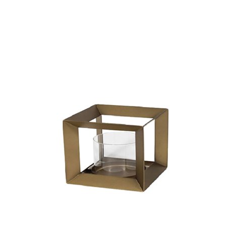 Kullanvärinen metallinen geometrinen kynttilänjalka, 18x18x18 cm