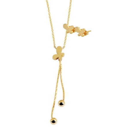 Guld Smyckesset i Rostfritt Stål - Halsband & Örhängen - Fjäril