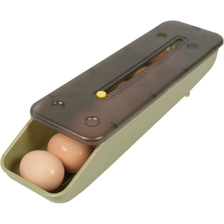 Hembesparande äggbehållare, kylskåp stapelbar automatisk rulläggbehållare, äggbricka för förvaring med färskhållningsmärke (grön)