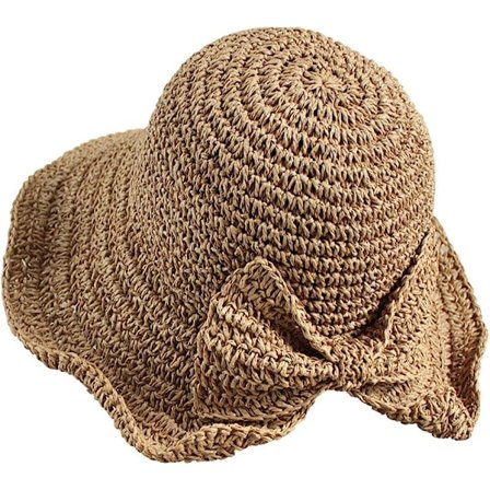 Dame Solhat med Bred Skygge af Blødt Halm med Sløjfe