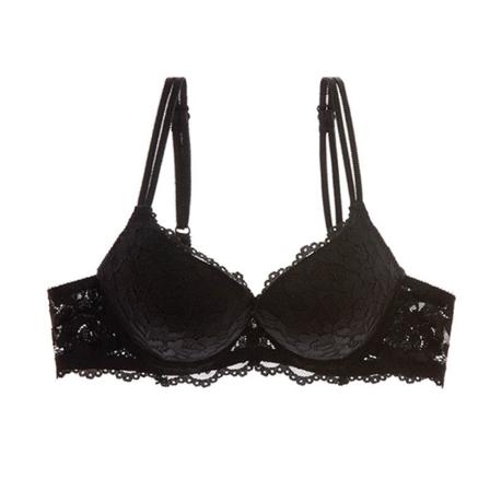 Sexig Push Up BH Djup V Bysthållare Tjock Bomull Dam Underkläder Spets Lila Broderi Blommor Underkläder Black 85B