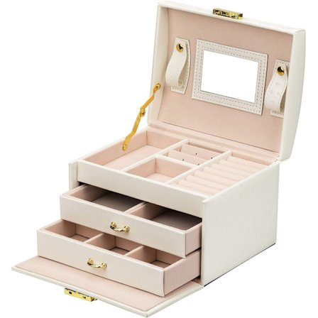 Smyckeskrin Smyckeskrin Låsbar 3-vånings med 2 lådor med spegel för ringar Örhängen