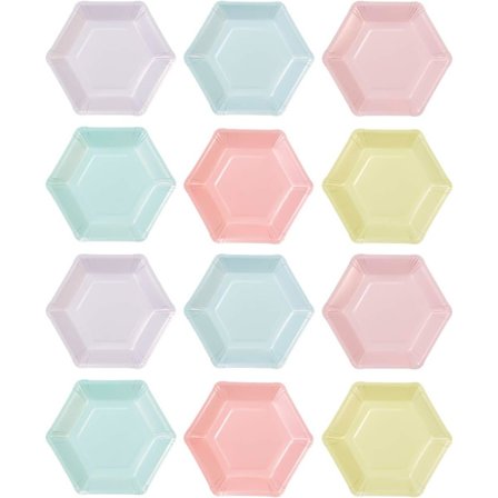 Talking Tables Pack med 12 (18 cm) engångstallrikar i hexagonform i färgat papper