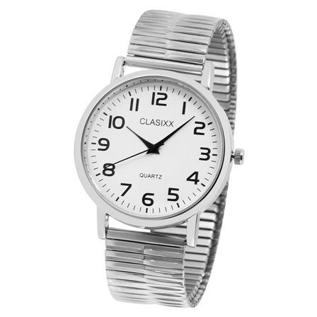 Clasixx herreklokke med armbånd i rustfritt stål - Sølv/Hvitt
