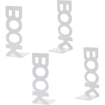 Bogstøtte, 2 Metal Bogstøtter Børne Bogstøtte Holder til Hylder Skridsikre Kunst "Bog" Stativ Ringbind og Rumdeler Hvid 4 stykker Hvid