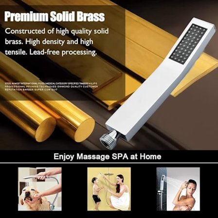 Duschhuvud i mässing, högt tryck, L-form, kromfinish (Vattensp