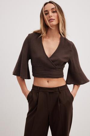 NA-KD Haut cache-cœur à manches courtes - Crop tops - Brun - EU 36
