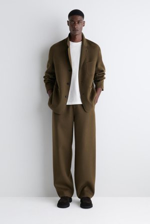 COS Men's Double Faced Wool Relaxed Fit Wide Leg Trousers in Brown