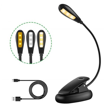 Fleksibel leselampe med justerbart lys, svart svart