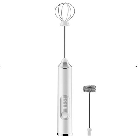 Elektrisk melkeskummer, bærbar melkeskummer med to hoder, en visp og en melkeskummer, med USB-ladeport, eggehvite