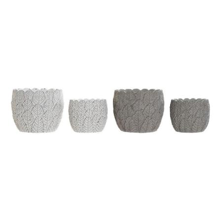 Krukset Dkd Home Decor Grå Cement Vit Löv Av En Växt (2 Antal) (