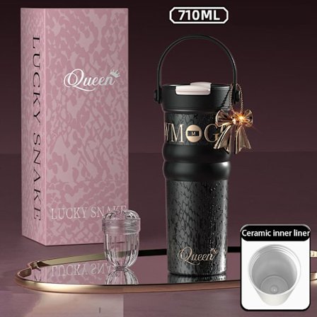 Premium Keramisk Foret Isolert Krus – 710ml Stilig Håndholdt Kaffekrus med Sugerør og Te-infuser