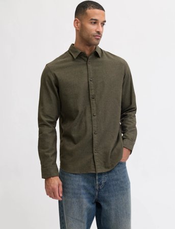 Jack & Jones Jjeclassic Melange Shirt L/S Noos - Khaki green - XL