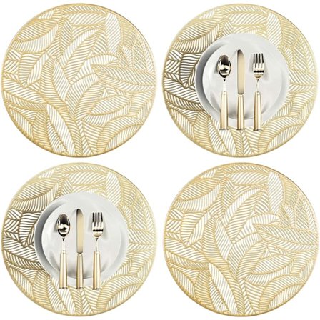 Rund hullet dækkeserviet, sæt med 4 PVC dækkeservietter, skridsikker