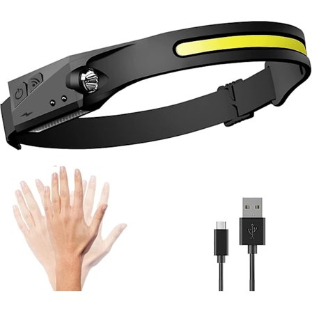 Genopladelig LED Pandelampe, 270 Lumen, 230 Grader, 5 Lystilstande COB Induktion Til Børn Og Voksne, Bevægelsessensorstyring, Til Løb, Fiskeri