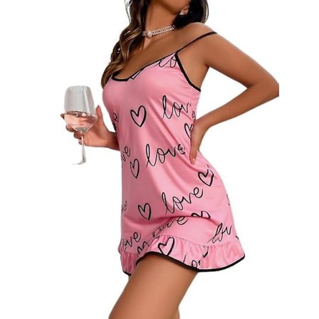 Sensuel Suspender Nederdel Pyjamas Komfortabel Løs Kærlighed Tegneserie Sødt Print Hjemmesæt