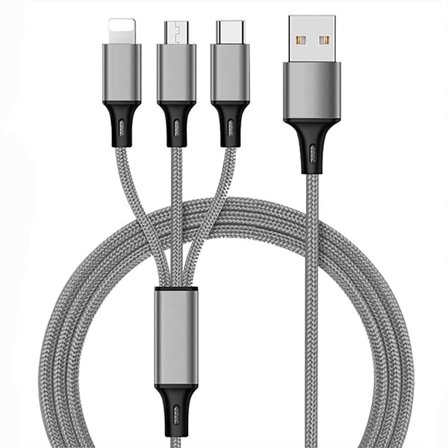 Universell 3-i-1 nylonflätad USB-laddningskabel, 4 fot/1,2 m,