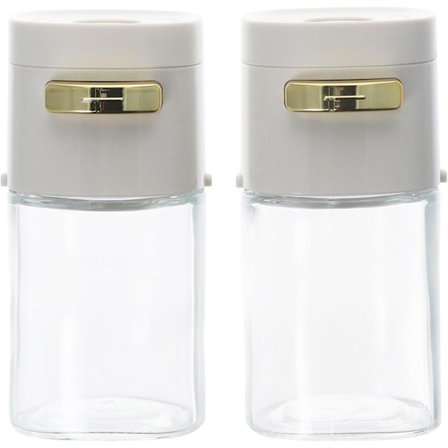 Sukkerdispenser med tryk, 2 stk. Glasflaske Salt- og peberbeholdere Præcis kvantitativ tryktype, Hvide saltstrøere til køkken, Bærbar måling Sea