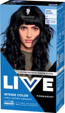 Schwarzkopf LIVE Intense Color 99 Deep Black (W) 99 Deep Black, Hår, Hårfarve, Permanent Hårfarve