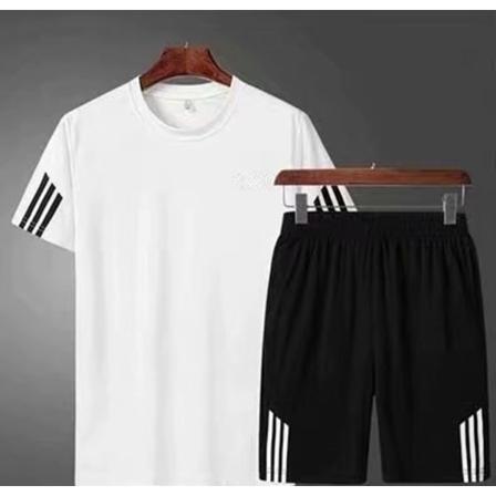 Sportsdragt Mænd Sommer Casual To-Del Fitness Kostume Morgen Løber Hurtig Tørre Tøj Løs Rund Hals T-Shirt Korte Ærmer White L