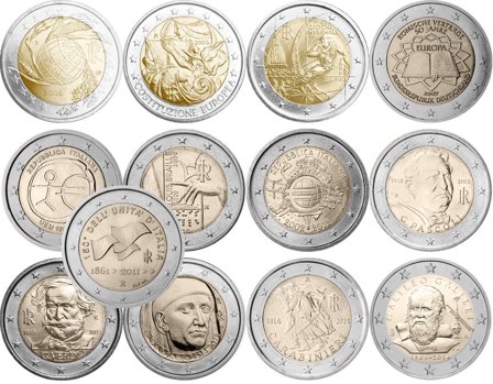 Italien - Pakke med 13 forskellige 2 Euro mønter